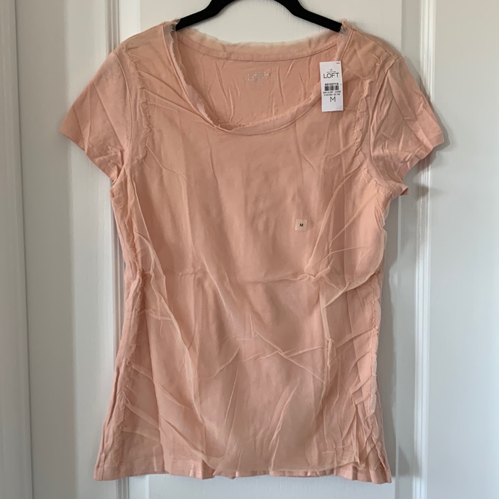 NWT LOFT Cotton Peachy Pink Mesh Front Top Size Medium